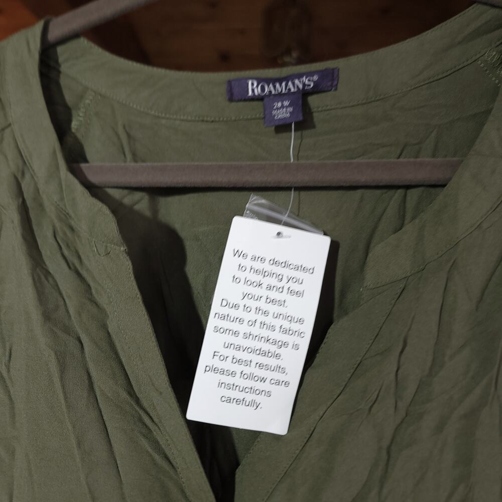 Romans Dress Size 28 W Button Down Womans Green Olive Army Summer Short Sleeve - Picture 6 of 6